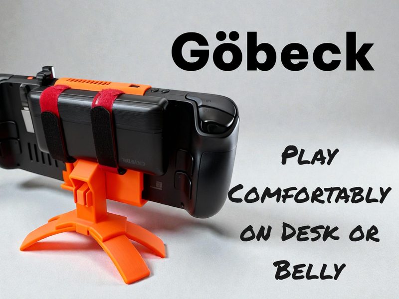 Göbeck: turuncu baskı ayak üstünde duran Steam Deck